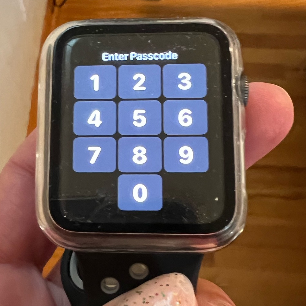 Apple Watch Series 3, 42mm. Face plate cover and watch band included.